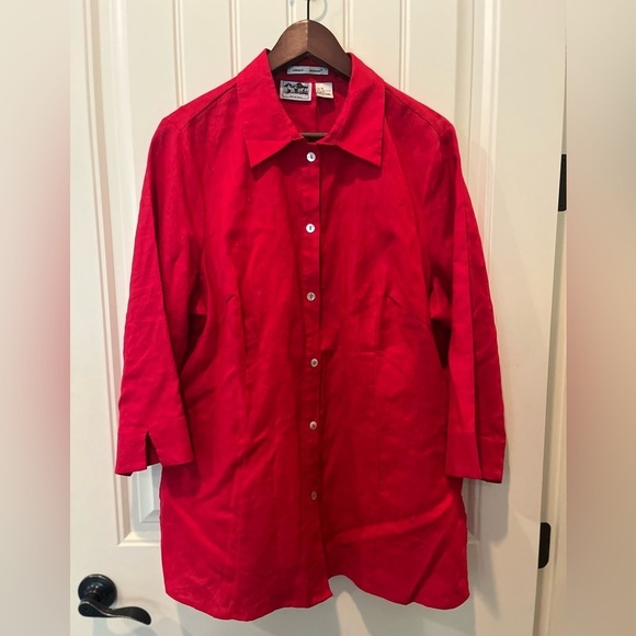 Edward Tops - Edward Blouse Woman Size 1X Red Irish Linen EUC Spring Summer Perfect LW Chic